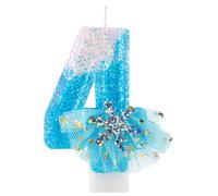 Bougies Anniversaire Chiffre 4 Flocon - Décoration Bleue et Blanche avec Jupe Flocon Pailleté, pour Gâteau Fille 4 Ans, Célébration Anniversaire Enfant, Décoration Fête Thème Glacial