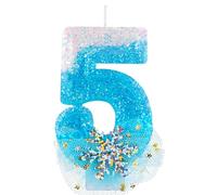Bougies Anniversaire Chiffre 5 Flocon - Décoration Bleue et Blanche avec Jupe Flocon Pailleté, pour Gâteau Fille 5 Ans, Célébration Anniversaire Enfant, Décoration Fête Thème Glacial