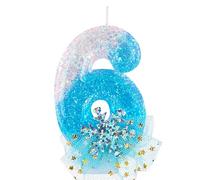 Bougies Anniversaire Chiffre 6 Flocon - Décoration Bleue et Blanche avec Jupe Flocon Pailleté, pour Gâteau Fille 6 Ans, Célébration Anniversaire Enfant, Décoration Fête Thème Glacial