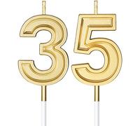 Bougies anniversaire dorées pour 35e anniversaire - Décoration de gâteau - Pour fête prénatale, mariage - Longueur totale : 9 cm
