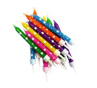 Bougies anniversaire multicolores avec étoiles blanches (x12)