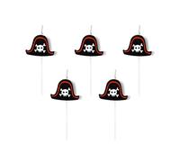Bougies Anniversaire Pirate, Lot de 5, Chapeau Noir avec Tête de Mort, 7,5 cm, Bougie pour Fêtes d'Anniversaire, Halloween, Enfant, FIlle ou Garçon