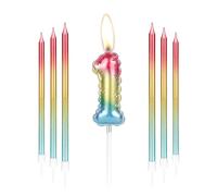 Bougies arc-en-ciel pour 1er anniversaire - Bougies longues colorées en forme de chiffre 1 pour gâteau, rouge, or, bleu, pour garçon, fille, homme, femme, décoration de fête d'anniversaire,
