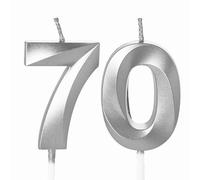 Bougies argentées pour 70e anniversaire - Chiffres pour gâteau - Décorations pour femmes et hommes de 70 ans