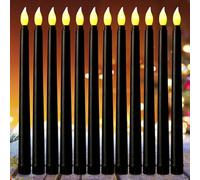 Bougies Bâton LED 12 Pièces,Chandelle LED, Bougies LEDs Noir Sans Flamme,Flamme Vacillante Bougie Électrique,Bougie à Piles,Chandelier LEDs Bougi Chandelier