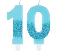 Bougies bleues pour 10e anniversaire, numéro 10 bleu - Décorations de gâteau La Reine des Neiges - Bougies de fête bleues pailletées pour filles et garçons - Fournitures de fête d'anniversaire de
