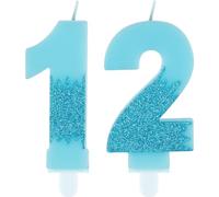 Bougies bleues pour 12e anniversaire - Numéro 12 bleu - Décorations de gâteau La Reine des Neiges - Bougies de fête bleues pailletées pour filles et garçons - Décoration de fête d'anniversaire de