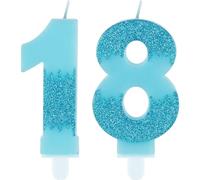Bougies bleues pour 18e anniversaire, numéro 18 bleu - Décorations de gâteau de la Reine des Neiges - Bougies bleues pailletées pour décoration de gâteau d'anniversaire de mariage pour filles et