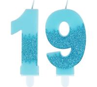 Bougies bleues pour 19e anniversaire, numéro 19 bleu - Décorations de gâteau de la Reine des Neiges - Bougies bleues pailletées pour décoration de gâteau d'anniversaire de mariage pour filles et