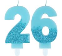 Bougies bleues pour 26e anniversaire - Numéro 26 bleu - Décorations de gâteau de la Reine des Neiges - Bougies de fête bleues pailletées pour filles et garçons - Fournitures de fête d'anniversaire de