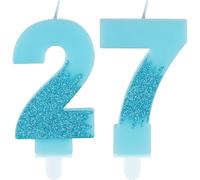 Bougies bleues pour 27e anniversaire - Numéro 27 bleu - Décorations de gâteau de la Reine des Neiges - Bougies de fête bleues pailletées pour filles et garçons - Fournitures de fête d'anniversaire de
