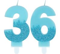 Bougies bleues pour 36e anniversaire - Numéro 36 bleu - Décorations de gâteau La Reine des Neiges - Bougies de fête bleues pailletées pour homme et femme - Décoration de fête d'anniversaire,