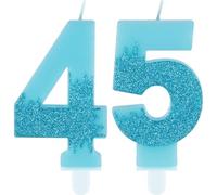 Bougies bleues pour 45e anniversaire, numéro 45 bleu - Décorations de gâteau de la Reine des Neiges - Bougies bleues pailletées pour homme et femme - Décoration de fête d'anniversaire, d'anniversaire