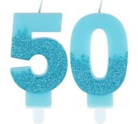 Bougies bleues pour 50e anniversaire - Numéro 50 bleu - Décorations de gâteau de la Reine des Neiges - Bougies bleues pailletées pour homme et femme - Décoration de fête d'anniversaire, d'anniversaire