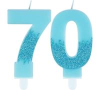 Bougies bleues pour 70e anniversaire - Numéro 70 bleu - Décorations de gâteau La Reine des Neiges - Bougies de fête bleues pailletées pour homme et femme - Décoration de fête d'anniversaire,