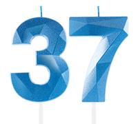 Bougies bleues royales pour 37e anniversaire - Numéro 37 bleu saphir - Décorations de gâteau pour fête d'anniversaire, anniversaire de mariage