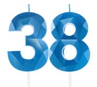 Bougies bleues royales pour 38e anniversaire, numéro 38 bleu saphir, décorations de gâteau pour fête d'anniversaire, anniversaire de mariage