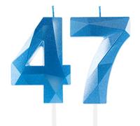 Bougies bleues royales pour 47e anniversaire - Numéro 47 bleu saphir - Décorations de gâteau pour fête d'anniversaire, anniversaire de mariage