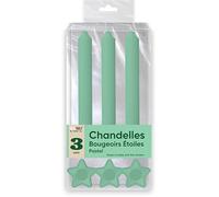 BOUGIES CHANDELLES X 3 SUPPORTS ETOILE VERT