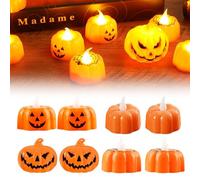 Bougies Chauffe-Plat Citrouille, Bougies Chauffe-Plat Led, Citrouille Halloween Led, Fournitures De Fête D'halloween, Outils D'Éclairage Pour Décorations De Table E Soirée Déguisée, 8 Pièces