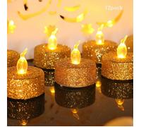 Bougies chauffe-plat dorées scintillantes à piles, LED scintillantes, argentées, pour cadeau de Noël, mariage, festival, déP189