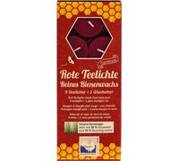Bougies chauffe-plat en cire d'abeille rouge avec porte-bougie en verre