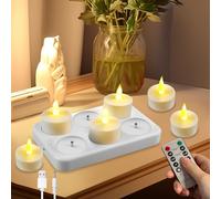 Bougies chauffe-plat LED, 6 pièces bougies avec télécommande, minuterie, bougies rechargeables sans flamme, lumière de bougie vacillante, veilleuse