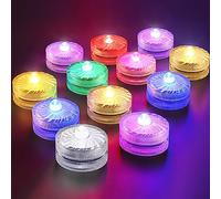 Bougies chauffe-plat LED sans flamme, mini lumière sous-marine, 100 heures d'éclairage LED pour bassin, piscine, aquarium, vase, baignoire, spa, fête, festival (lot de 12, RVB)