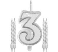 bougies chiffre 3 mèche magique 11cm blanc - sud trading cd1896+03 Blanc G