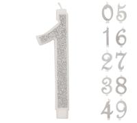 Bougies Chiffres d'Anniversaire Numéro 1, Bougie grande, En Couleur Argentée Paillettée et 3D, Decoration Gâteau Anniversaire,Bougies Gâteau Marriage (Argent, 1)