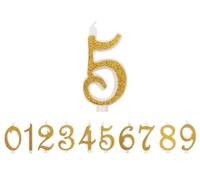 Bougies Chiffres d'Anniversaire Numéro 5, Bougie grande, En Couleur Dorée Paillettée et 3D, Decoration Gâteau Anniversaire,Bougies Gâteau Marriage (Or, 5)