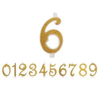 Bougies Chiffres d'Anniversaire Numéro 6, Bougie grande, En Couleur Dorée Paillettée et 3D, Decoration Gâteau Anniversaire,Bougies Gâteau Marriage (Or, 6)