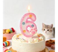 Bougies chiffres pattes de chien et de chat, chiffres roses 0-9 bougies pattes décorations de gâteau et de cupcakes, pour décoration de fête à thème animal de compagnie, fournitures pour célébrations
