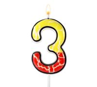 Bougies Chiffres Rouges et Jaunes, Décorations Gâteau Anniversaire Dessin Animé Motif Éclair Cimes Gâteau Numériques Style Anime Enfants Garçons Filles Fournitures Fête Anniversaire (Numéro 3)