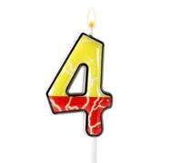 Bougies Chiffres Rouges et Jaunes, Décorations Gâteau Anniversaire Dessin Animé Motif Éclair Cimes Gâteau Numériques Style Anime Enfants Garçons Filles Fournitures Fête Anniversaire (Numéro 4)