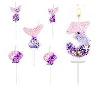 Bougies Chiffres Sirène, 6pcs Bougies Chiffres Anniversaire Coquillage Paillettes Centres de Table Bougie Numéro pour Gâteau Fête à Thème Anniversaire Mariage Décoration(Numéro 3)