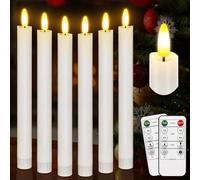 Bougies coniques sans flamme avec télécommande,500 heures 3D vacillante à piles, chandeliers sans flamme classiques pour Noël, maison, mariage, fête, blanc, 25 cm,blanc