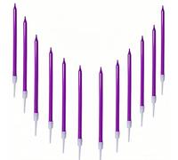 Bougies d'anniversaire 12 pièces spéciales bougies métalliques longues fines décorations de gâteau (droit-violet)