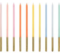 Bougies d'anniversaire 14cm lisses Set de 10 couleurs mixtes pastel / or