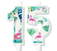 Bougies d'anniversaire 15 ans flamant rose - Bougies numéro 15 et décorations de gâteau pour garçons et filles - Fournitures de fête d'anniversaire sur le thème hawaïen
