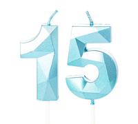 Bougies d'anniversaire 15 ans pour gâteau - Chiffre 15 bleu pour garçons
