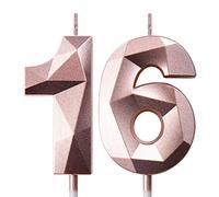 Bougies d'anniversaire 16 ans Bougie Chiffre Rose Gold Bougies Numéros Décoration Gateau Anniversaire Bougie 16 ans Bougies Anniversaire