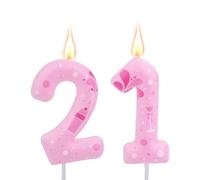 Bougies d'Anniversaire 21 Ans Sur Thème Champagne Rose, Jolie Décoration Gâteau d'Anniversaire pour Femmes et Filles Cadeaux et Décorations pour Fêter Ses 21 Ans