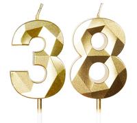 Bougies d'Anniversaire 38 Ans Dorées - Numéro 38 Or - Bougies Dorées pour Gâteau - Décoration de Fête Brillante - Anniversaire, Mariage, Fête, Cérémonie