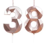 Bougies d'Anniversaire 38 Ans Rose Gold, Bougie Numéro 38, Bougies Rose Doré, Bougie d'Anniversaire de Gâteau de Mariage, Décoration de Gâteau de Fête d'Anniversaire