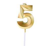 Bougies d'anniversaire 3D avec bougies de place chiffre 0 1 2 3 4 5 6 7 8 9 - Décoration pour gâteau d'anniversaire de mariage, tuile - Bougeoir avec verre (F, taille unique)