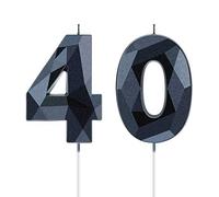 Bougies d'Anniversaire 40 Ans, Forme 3D Diamant Gâteau Topper Joyeux Anniversaire, Chiffre 40 pour Fête, Mariage, Décoration, Réunions (Noir)