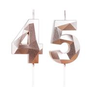 Bougies d'Anniversaire 45 Ans Rose Gold - Chiffre 45 Rose Doré - Bougies Élégantes pour Gâteau - Décoration de Fête Moderne - Anniversaire, Mariage, Fête, Cérémonie