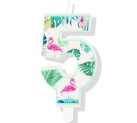 Bougies d'anniversaire 5e anniversaire flamant rose, décorations de gâteau d'anniversaire à thème hawaïen pour garçons, filles, fournitures de fête pour enfants