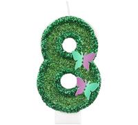 Bougies d'anniversaire à paillettes en forme de papillon vert en forme de chiffre 8 pour décoration de gâteau de 8e anniversaire de fille, bougies féériques sur le thème des papillons pour filles et